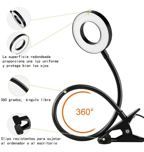 Lámpara De Escritorio De Lectura Usb Con Clip Color de la estructura Negro
