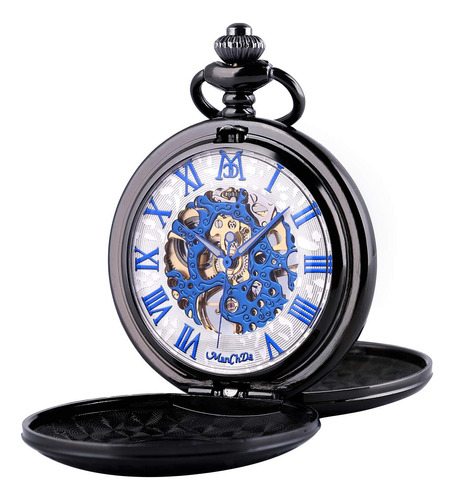 Reloj De Bolsillo Vintage Con Números Romanos Caja Y Cadenas