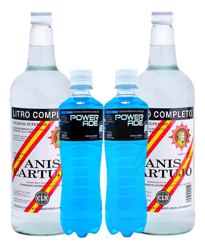 Combo 2 Anís Cartujo De 1lts+2 Bebidas Isotónico Powerade