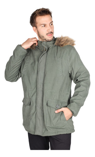 Campera Parka Hombre Interior Corderito Y Capucha Con Piel!