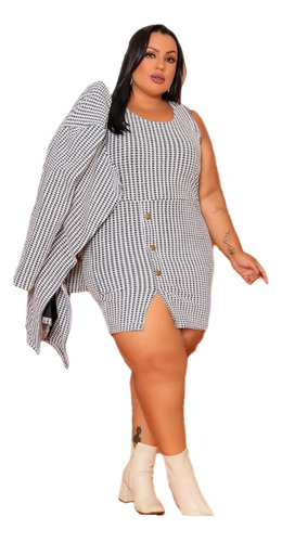 Conjunto Max Sobretudo E Vestido Tubinho Com Fenda Plus Size