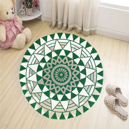 Tapete De Sala Estampa Mandala 70cm - Decoração Cor Verde Desenho Do Tecido Geométrico