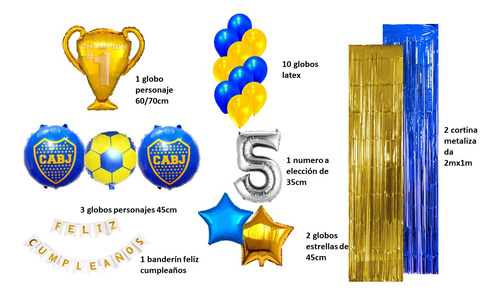Kit Decoración Boca Juniors Globos+cortina+banderin Amarillo