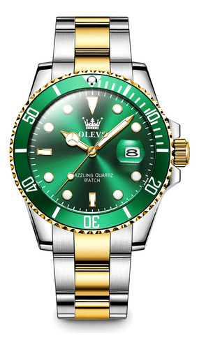 Olevs Reloj Para Hombre Dorado Y Verde Reloj De Vestir Con