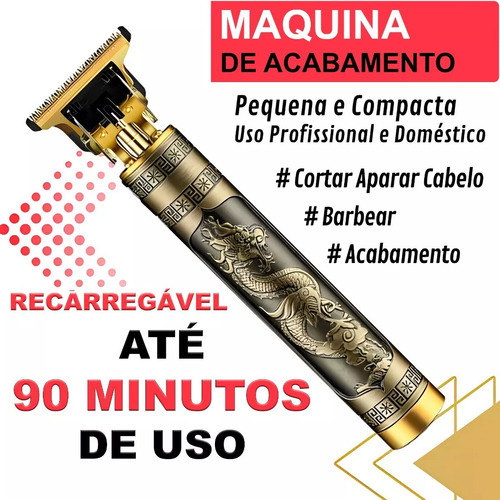 Maquina Raptorcom Maquininha De Cortar Cabelo Barbeador Eletrico Aparador De Pelos Acabamento Dragão Profissional
