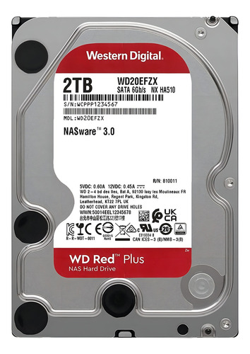 Disco Duro Western Digital Wd Red Plus Nas Wd20efzx 2tb Rojo Color Plateado