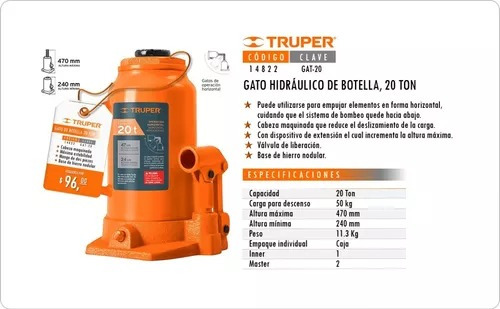 Gato Botella 20 Toneladas Truper (14822)