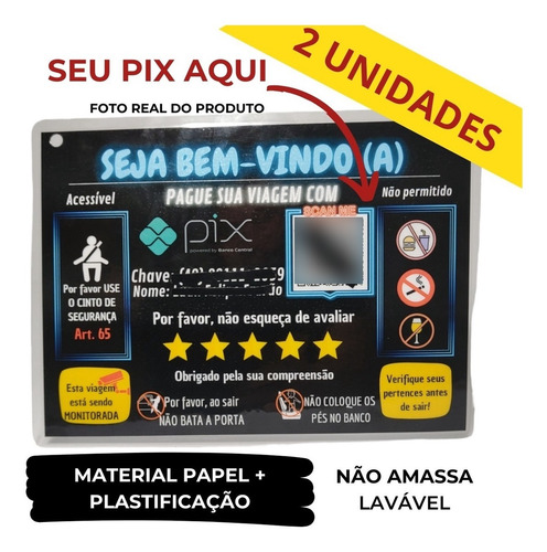 Kit 2 Placas Para Qr Code Do Pix Uber 99 Taxi Indriver