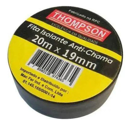 Fita Isolante Thompson Antichamas 20 Metros 19mm Preto