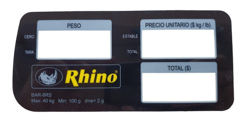 Refacción Bascula Rhino Bar-8 Panel Display Fron Ref-bar8-27
