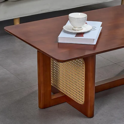 Mesa De Centro De Ratán Mesa Rectangular De Madera Maciza