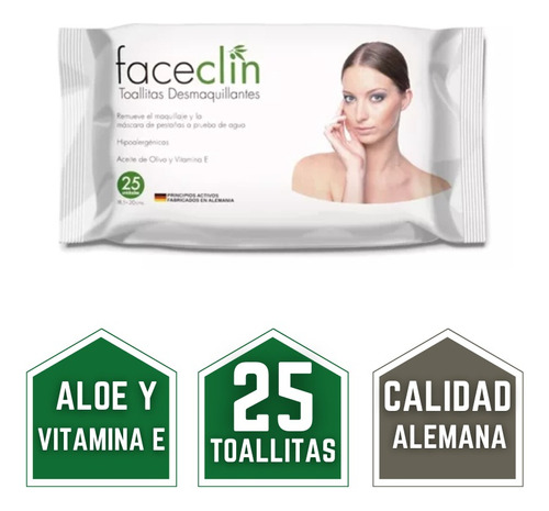 Toallas Desmaquillantes Premium Faceclin Hipoalergenicas 25u