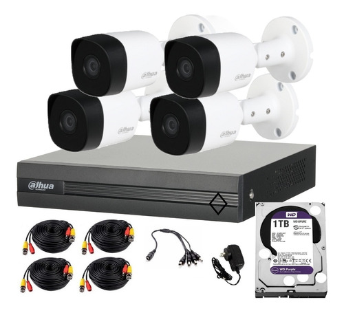 Kit 5mp 4 Camaras Bullet Metalicas Y Dvr  H.265+ Disco 1tb