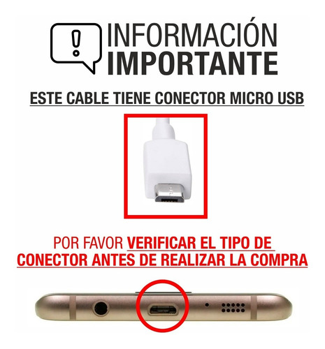 Imagen 2 de 3 de Cable Usb Largo Compatible Con Samsung S6 S7 J3 J4 J5 J6 J7