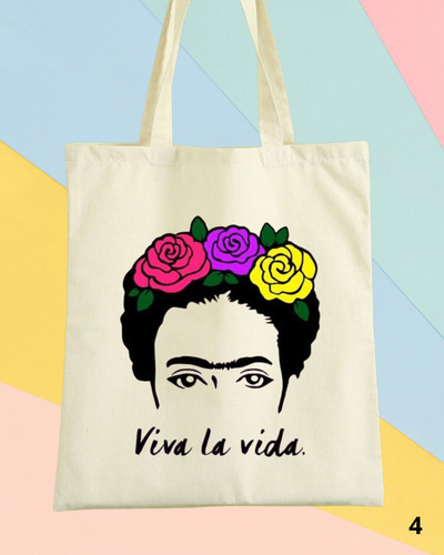 Tote Bag Tela Lienzo Estampado Frida Khalo - Varios/ 40x35cm Beige Frida Khalo