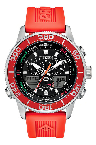 Relógio Citizen Jr4061-00f Sailhawk Marine Promaster Correia Vermelho Bisel Vermelho/prateado Fundo Preto