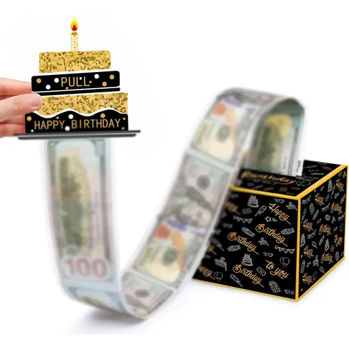 Regalo Cash Pull Con Dinero Negro/rojo Para Sorpresa De Cump