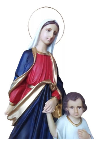 Maria Passa Na Frente 55 Cm Resina Imagem Auréola De Metal Cor Pintura A Mão