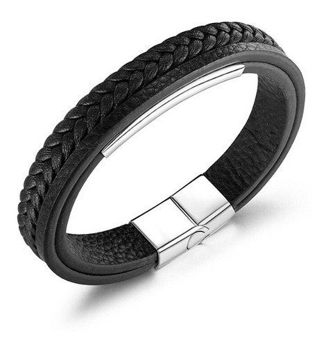 Imagen 3 de 6 de Pulsera Acero Y Piel Grabado Alerta Medica 1104