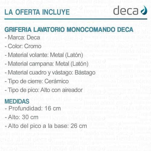 Imagen 6 de 10 de Griferia Lavatorio Monocomando Deca Drop 18008 Baño Oferta