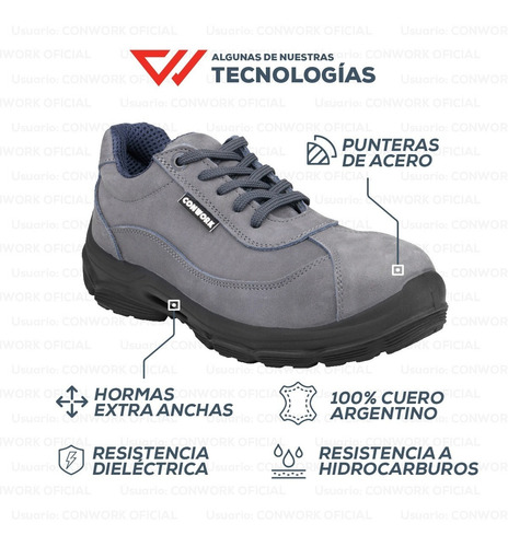 Imagen 8 de 10 de Calzado De Seguridad Conwork Línea Ergon 103za Nobuck Gris