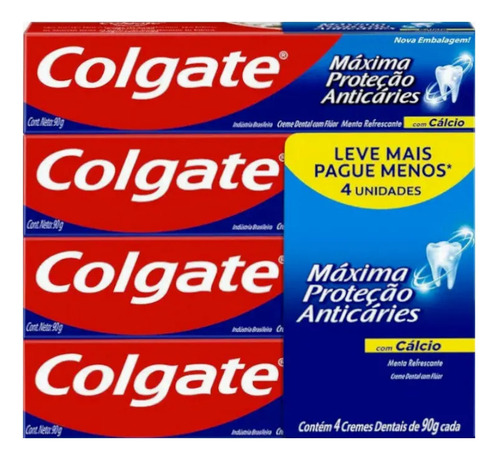Kit 4 Creme Dental Máxima Proteção Anticáries 90g - Colgate