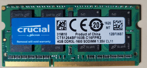 Memória Ram 4gb Ddr3l 1600mhz Crucial - Notebook (Usado)