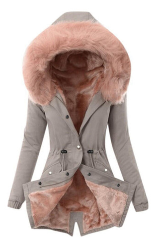 Parka Con Capucha Y Forro Polar Para Mujer, Cuello De Piel,