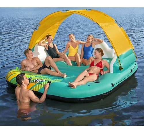 Bestway Salvavidas Isla Inflable Flotador Lounge Con Techo Turquesa-amarillo
