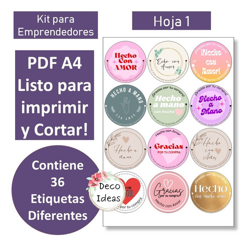 Imagen 3 de 5 de Kit Imprimible 07 Para Emprendedores 36 Etiquetas A Color