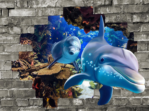 Papel De Parede Animais Golfinho Corais 3d Anm277