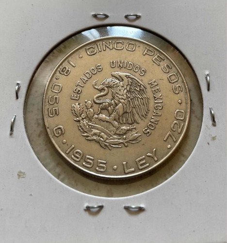 Moneda De Plata 5 Pesos Hidalgo Chico Año 1955 Ley .720 (Usado)