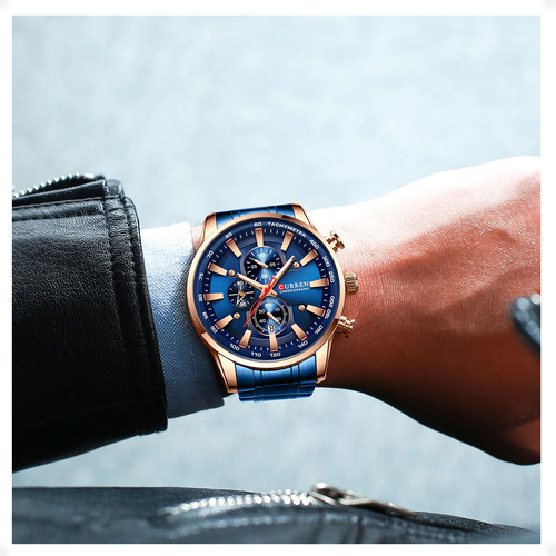 Reloj Curren 8351 Cronografo De Alta Precision Y Diseño Moderno En Combinación De Azul Y Dorado Ideal Para Hombre Con Estilo Deportivo Y Elegante Otec