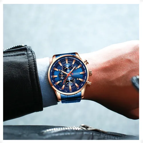 Reloj Curren 8351 Cronografo De Alta Precision Y Diseño Moderno En Combinación De Azul Y Dorado Ideal Para Hombre Con Estilo Deportivo Y Elegante Otec