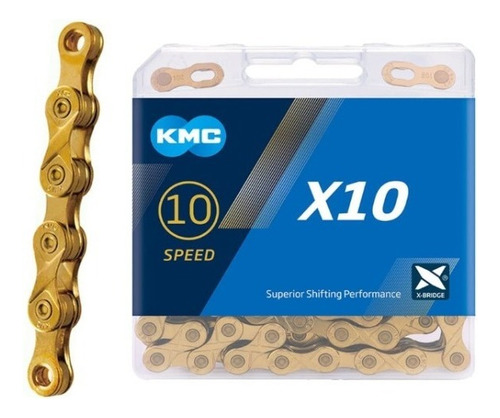 Cadena Kmc X10 10v Dorada Para Bicicleta 116e