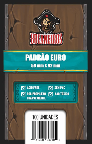 Sleeves Padrão Euro 59 X 92 Mm 100 Protetores Bucaneiros