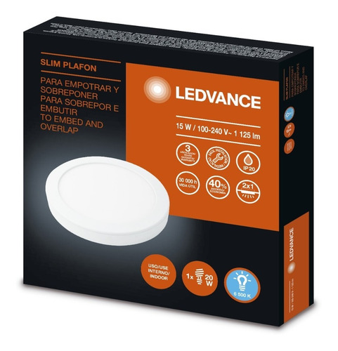 Imagen 2 de 2 de Panel Led Slim Plafon 15w Redondo Ledvance Osram