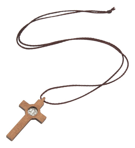 Collar De Crucifijo Con Cruz De Madera Aleación De Nogal Na