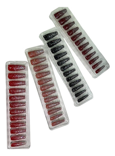 Unhas Postiças Decoradas Com Gliter (autocolante) Bordô