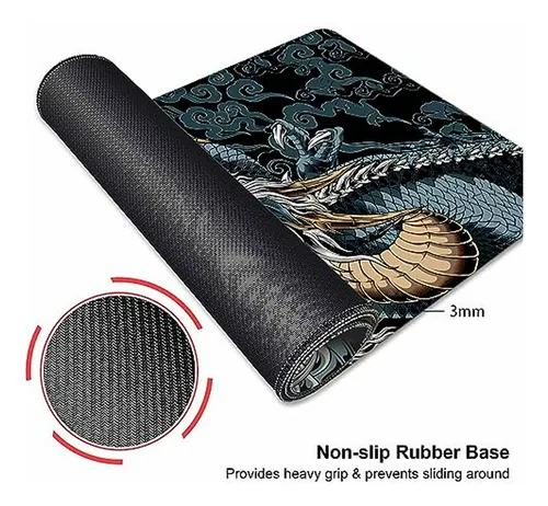 Tapete De Ratón Gamer Xl Con Dragón Negro Japonés - 35.4 X 1