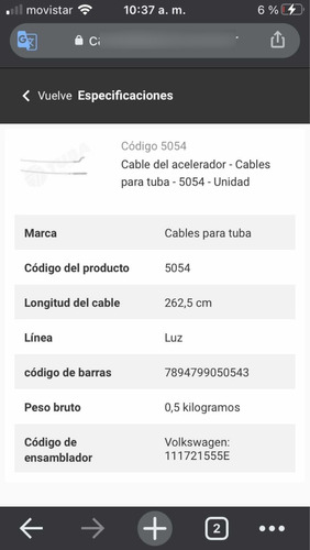 Vendo Cable De Acelerador Vw Nuevo