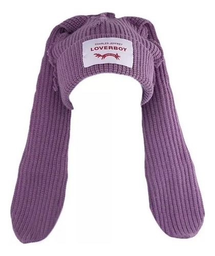 Gorro Cálido De Punto Sólido Con Orejas Largas A