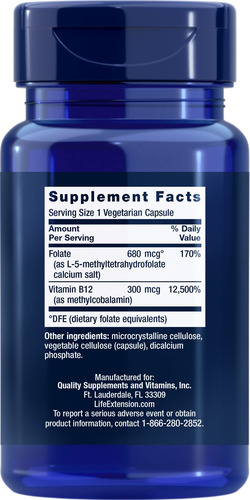 Life Extension Folato Bioactivo Y Vitamina B12 150 Cápsulas
