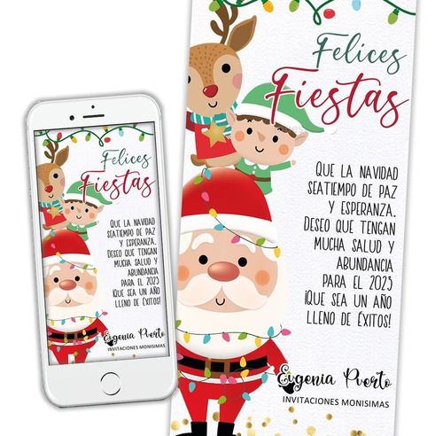 Invitacion Navidad, Posada, Postal Navideña Santa 2 Whatsapp