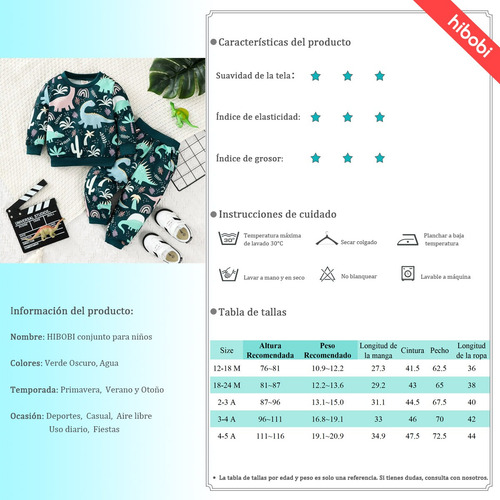 Conjunto De Sudadera Niños 1-5a Con Estampado De Dinosaurio Verde Oscuro 2-3 Años