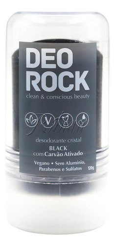 Desodorante Cristal Pedra Deorock Black Carvão Ativado 120g Fragrância Sem Fragrância