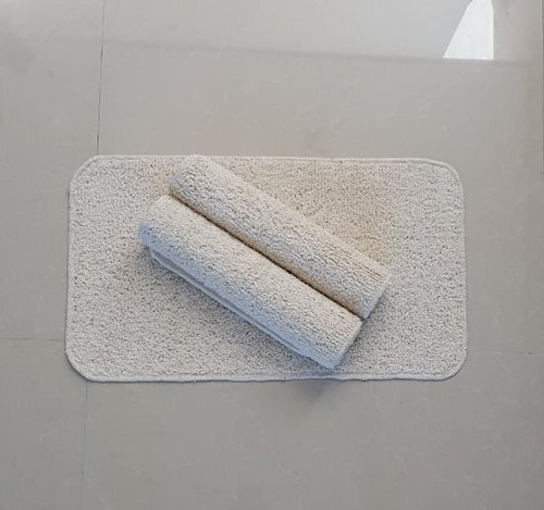 Kit 3 Tapetes Algodão Par Sala/quarto - 40x70cm - Pelo Baixo Cor Cru Desenho Do Tecido Liso