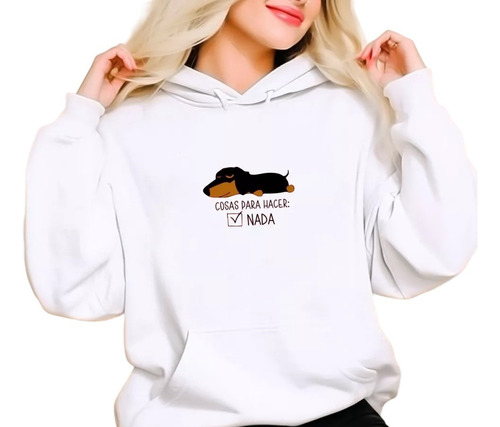 Canguro Blanco Hoodie Estampa Perro 