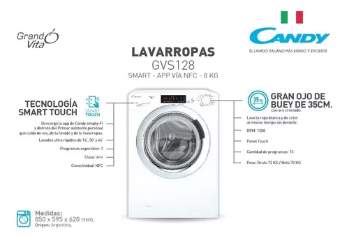 Lavarropas 8kg Gvs128 Carga Frontal 1200 Dmaker