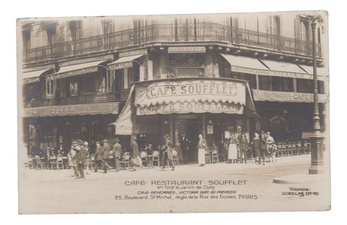 1926 Paris Postal Fotografia Del Cafe Restaurant Soufflet 